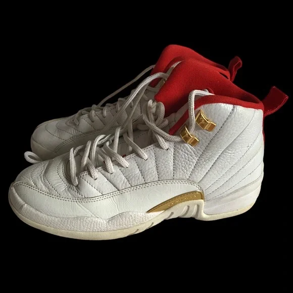 Youth Nike Air Jordan 12 Retro Fiba 130690-107 2019 White Red Metallic Gold - Picture 7 of 9